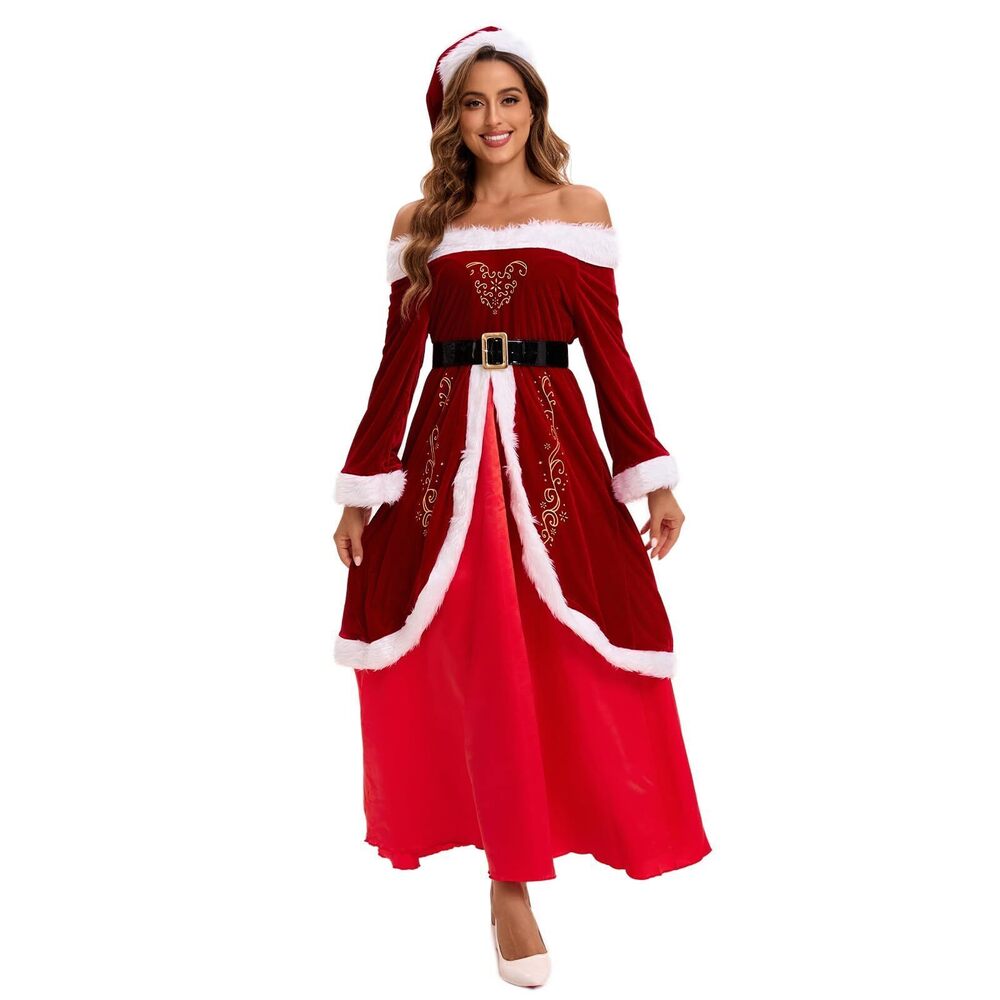 1019 Mrs Claus Costume Adult Christmas Pretty Santa Dresses for Joy Holiday
